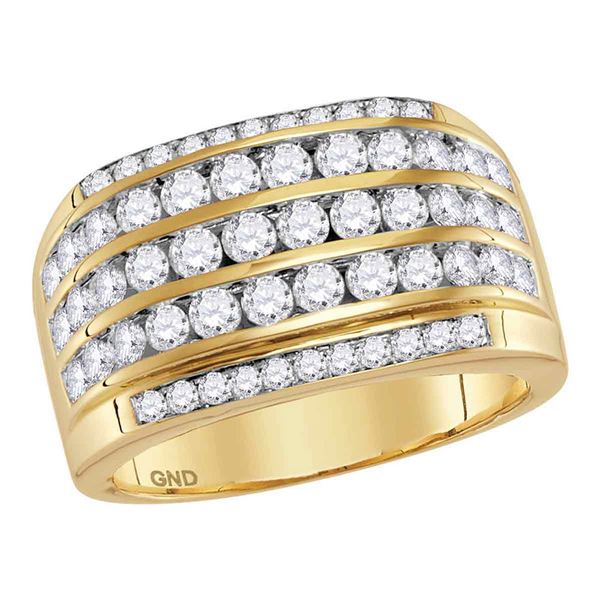 Mens Diamond Five Row Striped Band Ring 2-1/3 Cttw 14kt Yellow Gold