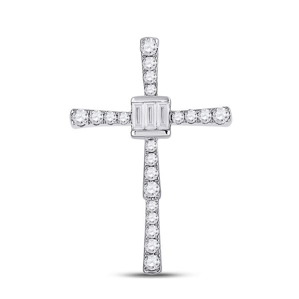 Baguette Diamond Cross Pendant 5/8 Cttw 14kt White Gold