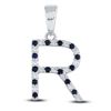 Blue Sapphire Initial R Letter Pendant 1/3 Cttw 10kt White Gold