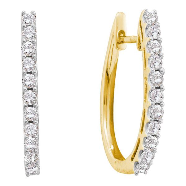 Diamond Single Row Hoop Earrings 1 Cttw 14kt Yellow Gold