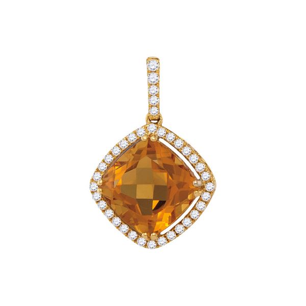 Cushion Citrine Diamond Solitaire Pendant 2-3/4 Cttw 14kt Yellow Gold