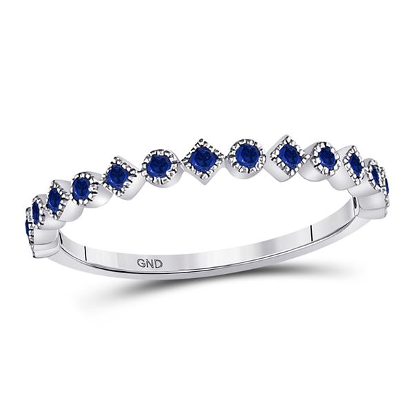 Blue Sapphire Stackable Band Ring 1/5 Cttw 10kt White Gold