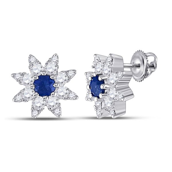 Blue Sapphire Diamond Halo Earrings 1/2 Cttw 14kt White Gold