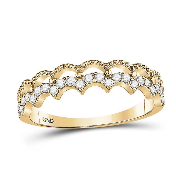 Diamond Scalloped Stackable Band Ring 1/4 Cttw 10kt Yellow Gold