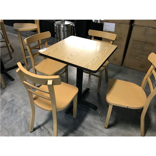 NATURAL OAK 2' X 2' BISTRO TABLE WITH 4 LIGHT WOOD GRAIN BISTRO METAL CHAIRS