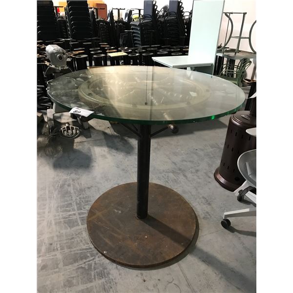 SHIP WHEEL BAR HEIGHT CAPTAINS TABLE WITH GLASS TOP 44" DIAM. X 43" HIGH