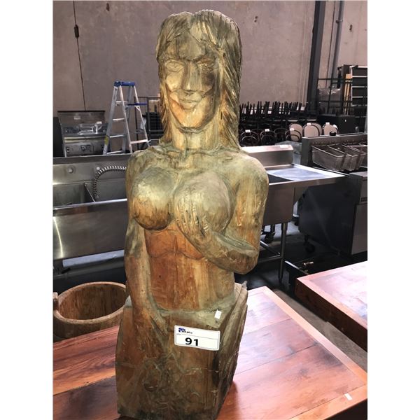 WOOD CARVING OF MERMAID/LADY 36"H X 13"W