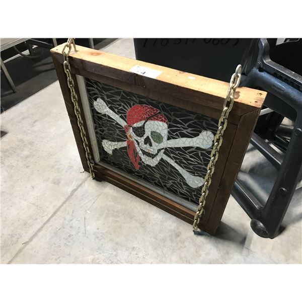 JOLLY ROGER STAINED GLASS HANGING FRAME 31"L X 27"W