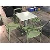 Image 1 : 6 SEAFOAM GREEN TABLES, MISC. SIZE ON METAL BASE WITH 10 MATCHING METAL ARM CHAIRS