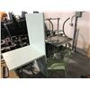 Image 3 : 6 SEAFOAM GREEN TABLES, MISC. SIZE ON METAL BASE WITH 10 MATCHING METAL ARM CHAIRS