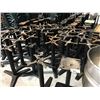 Image 1 : LOT OF APPROX. 50 BLACK METAL TABLE BASES AND APPROX. 20 GREY 2X2' BISTRO TABLE TOPS