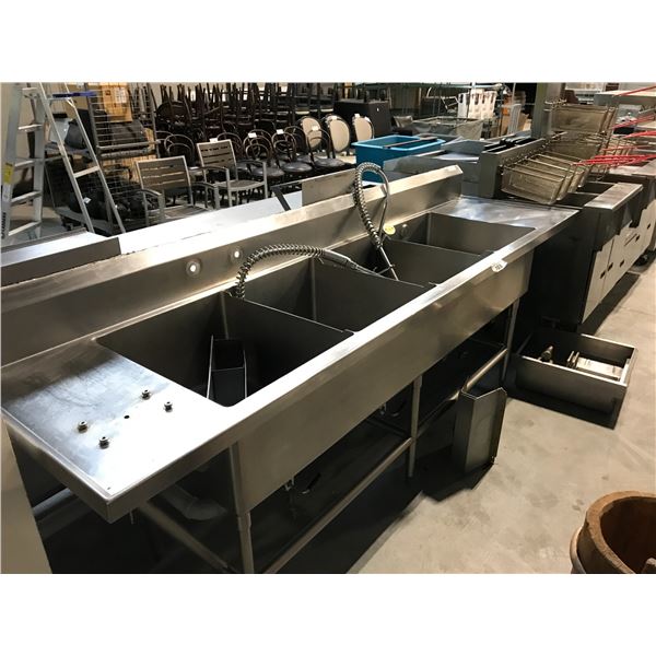 STAINLESS STEEL 4 COMPARTMENT SINK/RINSE STATION 112"W X 30"D X 37"H