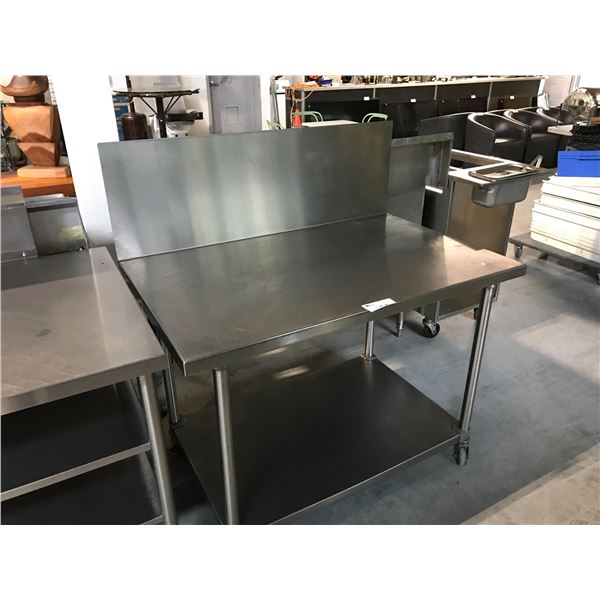 STAINLESS STEEL MOBILE PREP TABLE WITH BACK SPLASH 48"W X 30"D X 34"H