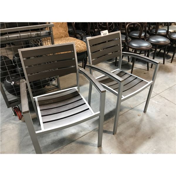 2 GREY AND BROWN ALUMINUM FRAMED PATIO CHAIRS
