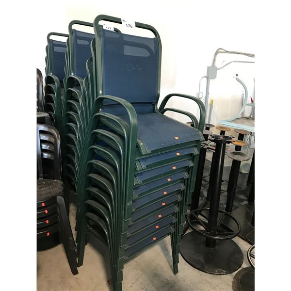 LOT OF 10 BLUE/GREEN PATIO ARM CHAIRS