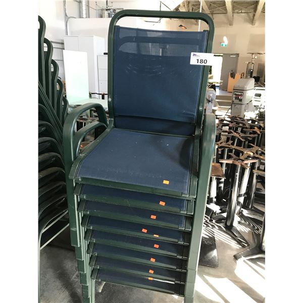 LOT OF 8 BLUE/GREEN PATIO ARM CHAIRS