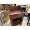 Image 2 : MAHOGANY HOSTESS STATION, 2  MAHOGANY HALLWAY TABLES AND WALL MOUNTED CABINET