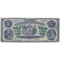 Bank of British North America $5 note 1886 F