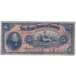 The Home Bank of Canada, $5.00 1914, VG
