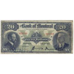 The Bank of Montreal, $20.00 1914, VG+