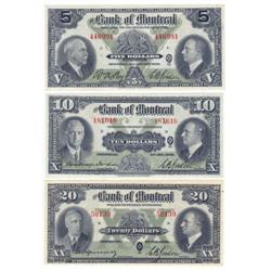 Bank of Montreal, $5, $10, & $20 1935 all UNC