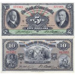 The Bank of Nova Scotia, $5 & $10 1935 AU-UNC