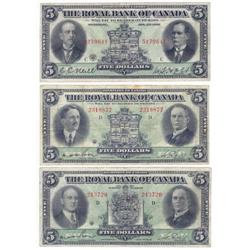 Royal Bank of Canada, 3x$5 1913, VF, F & F-VF