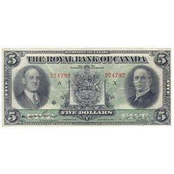 The Royal Bank of Canada, $5.00 1933, VF+