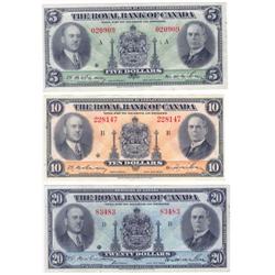 Royal Bank of Canada,$5,$10,& $20 1935 AU-UNC