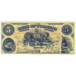 The Bank of Toronto, $5.00 1923, EF