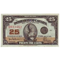 Dominion of Canada, $0.25 note 1923,  AU