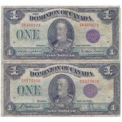 Dominion of Canada, 2x$1.00 notes 1923, VG-F