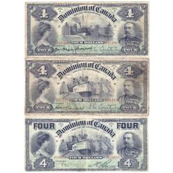 Dominion of Canada, 3x$4.00 notes 1900, VG-F