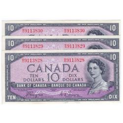 3 consecutive $10.00 Devil's Face 1954 VF/EF