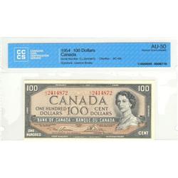 Bank of Canada, $100.00 1954, AU-50