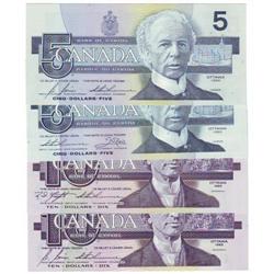 4 x $5.00 notes 1986, UNC-65