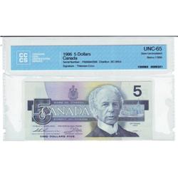 $5.00 Replacement note 1986, Choice UNC-65