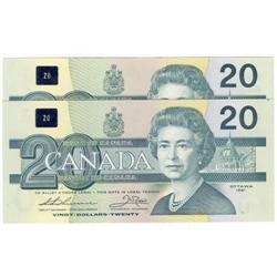 2 consec.$20 Replacement notes 1991,ChoiceUNC