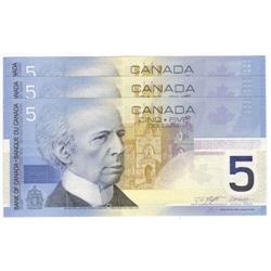 3 consec. $5 Replacement notes 2003, Gem UNC