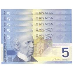 5 consec. $5.00 Insert notes Gem UNC