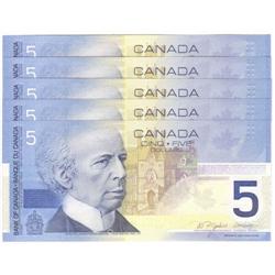 5 x $5.00 Insert notes 2005, Gem UNC