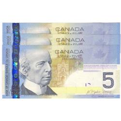 3 x $5.00 Insert notes 2006, AU-UNC