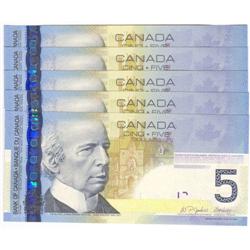 5 consec. $5.00 Insert notes Gem UNC