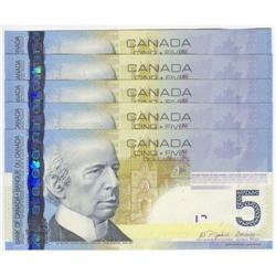 5 consec. $5.00 Insert notes AU-UNC