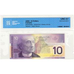 Bank of Canada, $10.00 note 2000, UNC-67