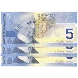 3 x $5.00 Error notes 2005, Choice to Gem UNC