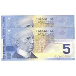 2 x $5.00 Error notes 2005, Choice to Gem UNC