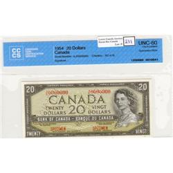 Bank of Canada $20 Specimen note 1954, UNC-60