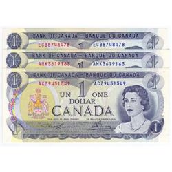 3 x $1.00 Radar notes 1973, Choice to Gem UNC