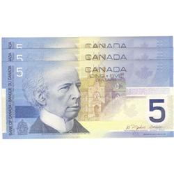 3 consec. $5.00 Insert notes 2005 Choice UNC